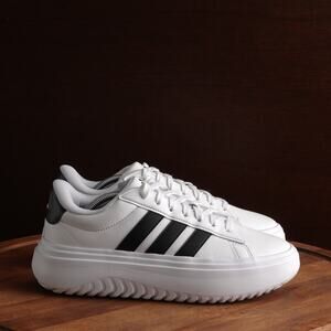 Adidas Sneakers Womens Size 8 White Black Grand Court Platform Athleisure Shoes